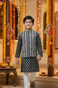 Black Printed Kurta Set with Jacket
